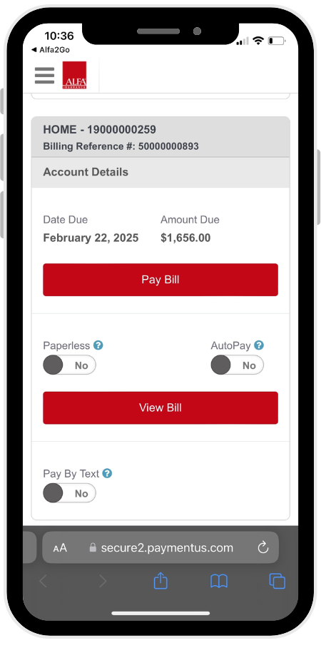 Alfa account details page in mobile app